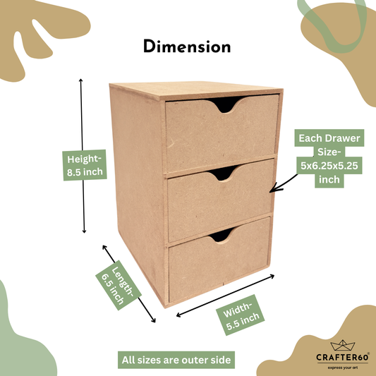 MDF Vertical Drawer with 3 sections