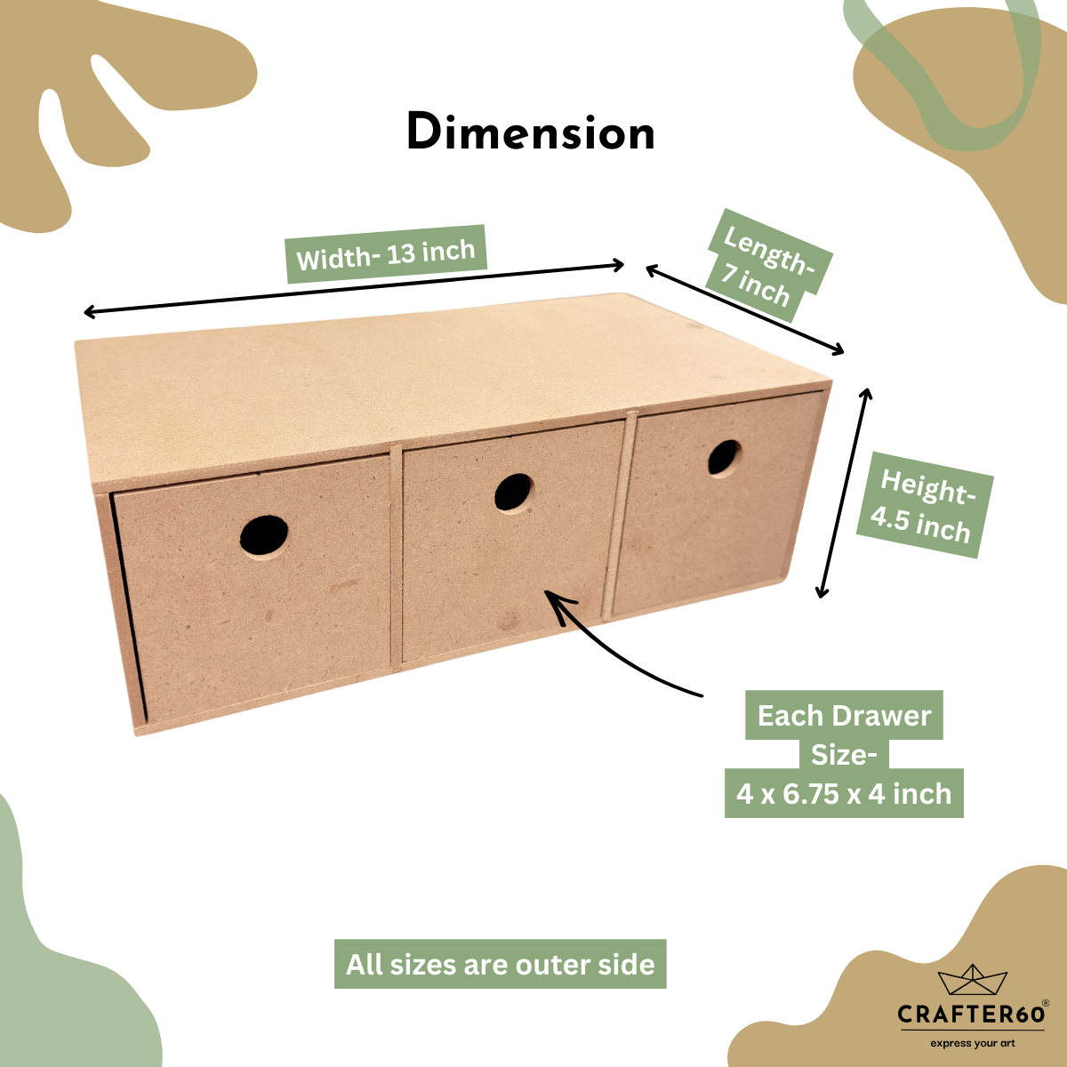 MDF Horizontal Drawer with 3 sections