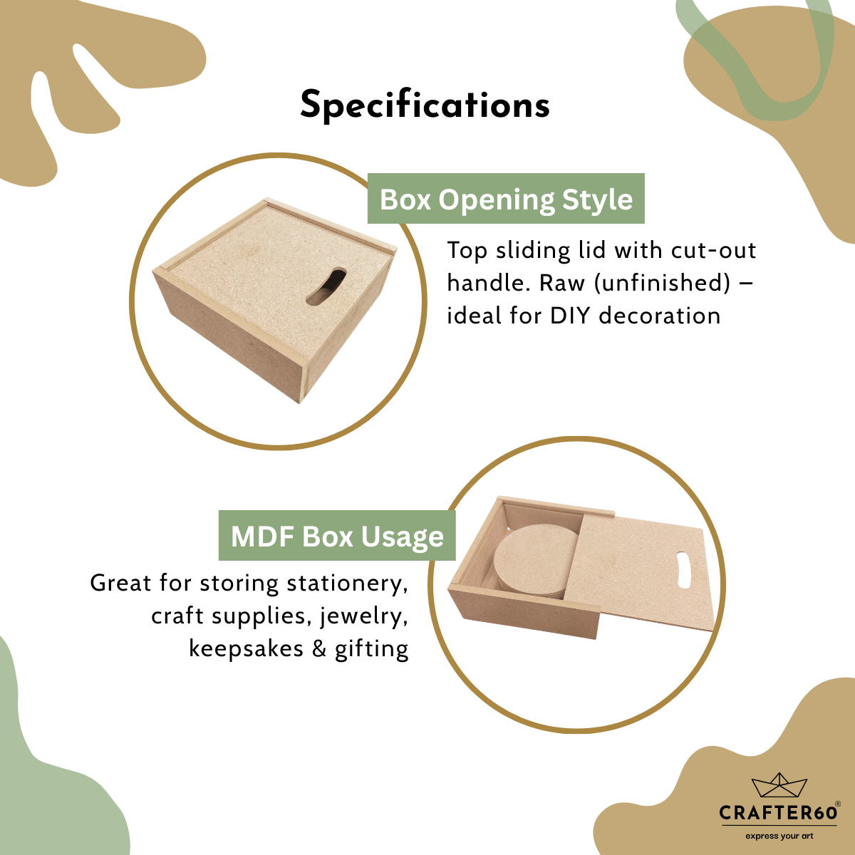 MDF Storage Box with Top Sliding Lid