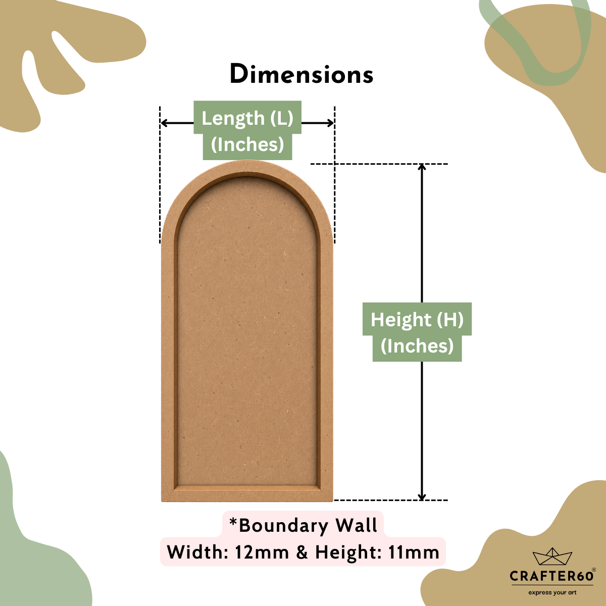 Tall Arch MDF Base with Raised Border | Resin Art & Wall Decor Base | Boundary Wall Base