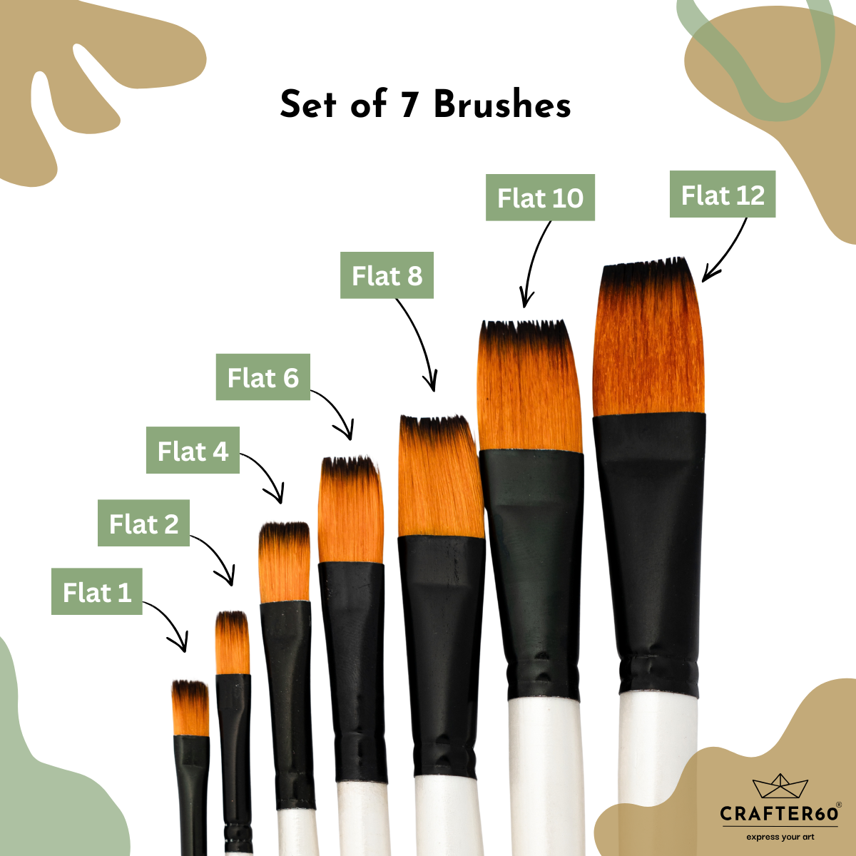 Flat Brush Set – 7 Pcs for Bold Strokes & Coverage | Artist’s Touch