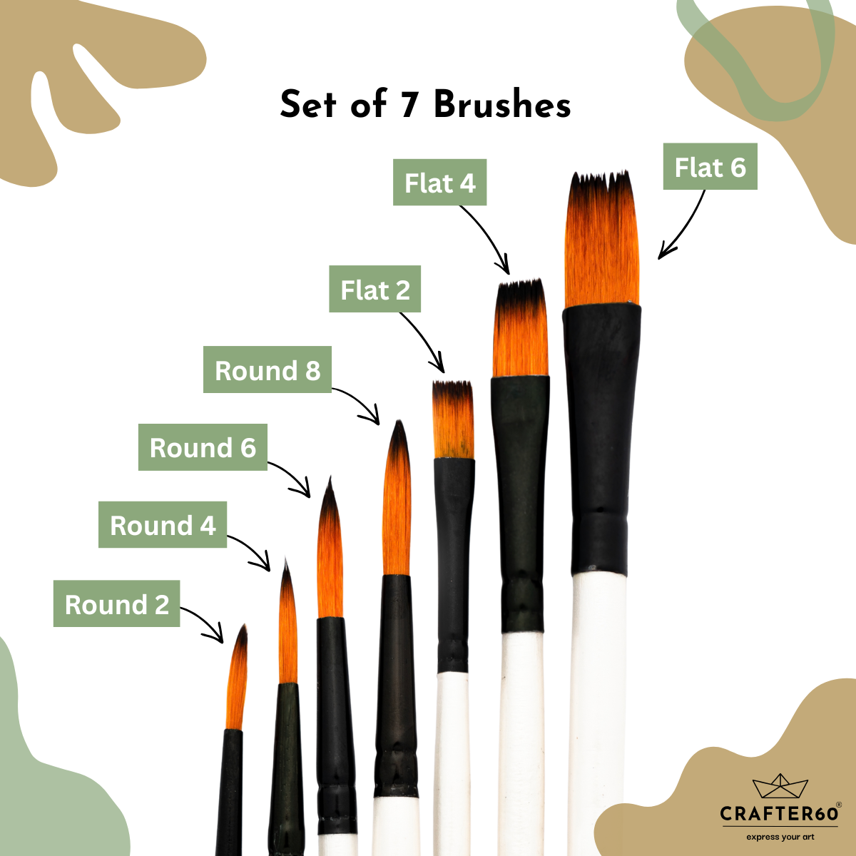 Combo Brush Set – 7 Pcs (Round + Flat) | Artist’s Touch