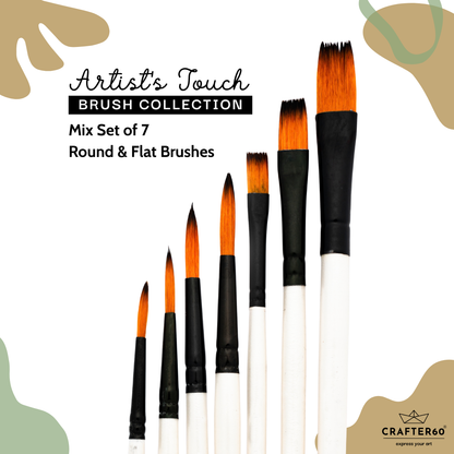 Combo Brush Set – 7 Pcs (Round + Flat) | Artist’s Touch