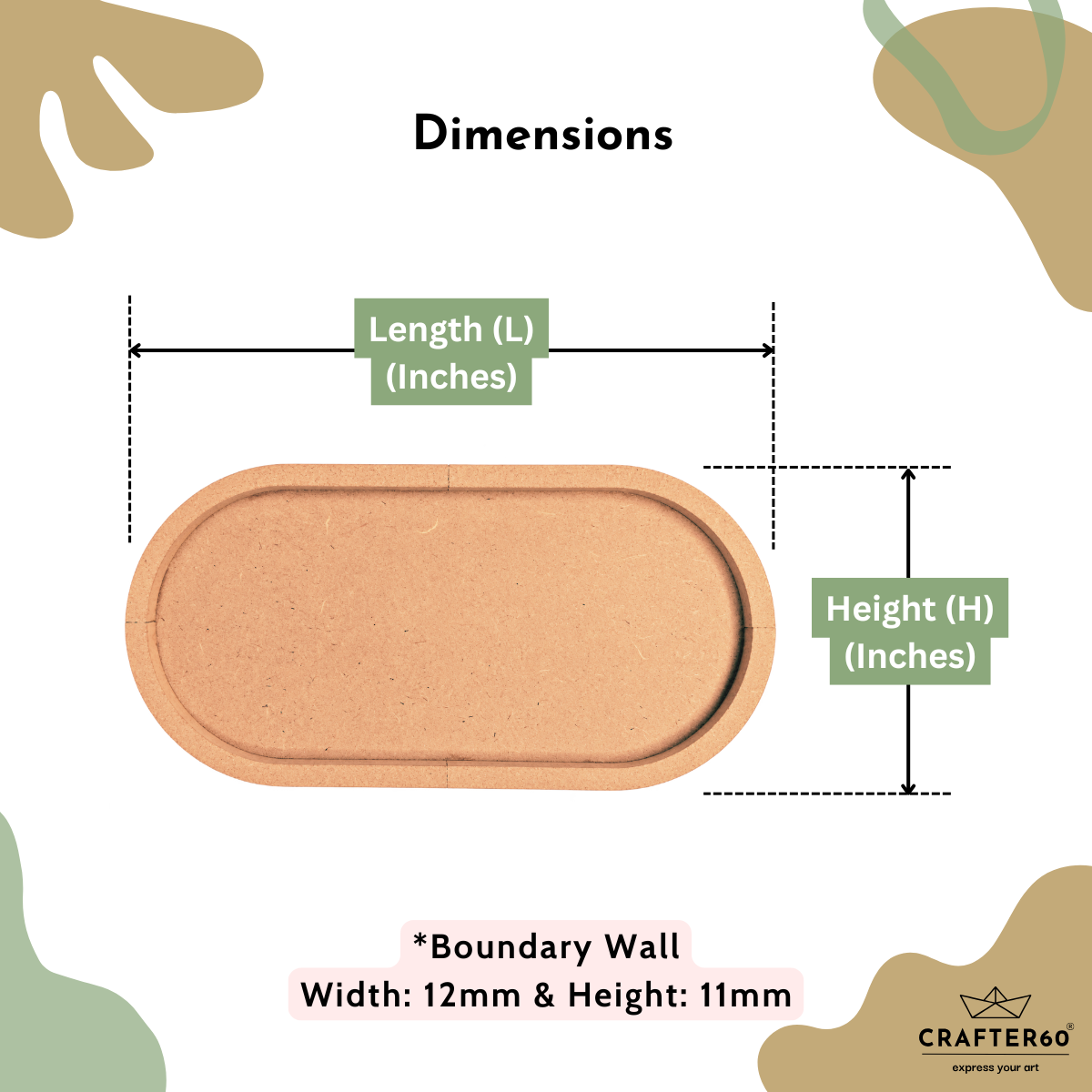 Capsule Shape MDF Base with Raised Border | Resin Art & Wall Decor Base | Boundary Wall Base
