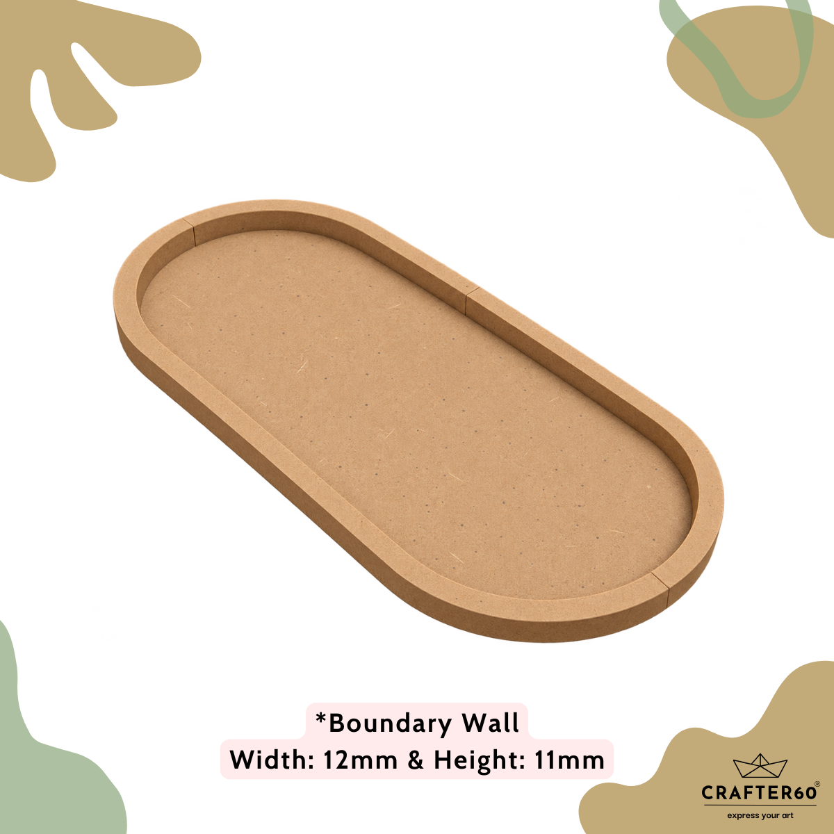 Capsule Shape MDF Base with Raised Border | Resin Art & Wall Decor Base | Boundary Wall Base