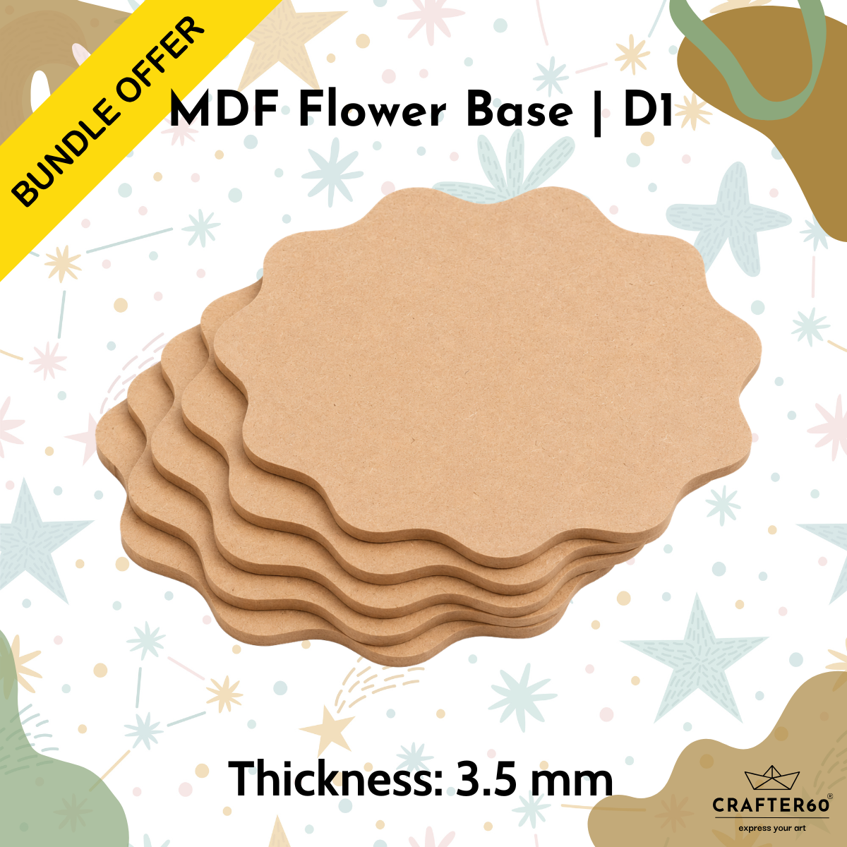 DIY MDF Flower Shape Base Bundle | Design 1 | 3.5mm Thick | Art & Craft Bases