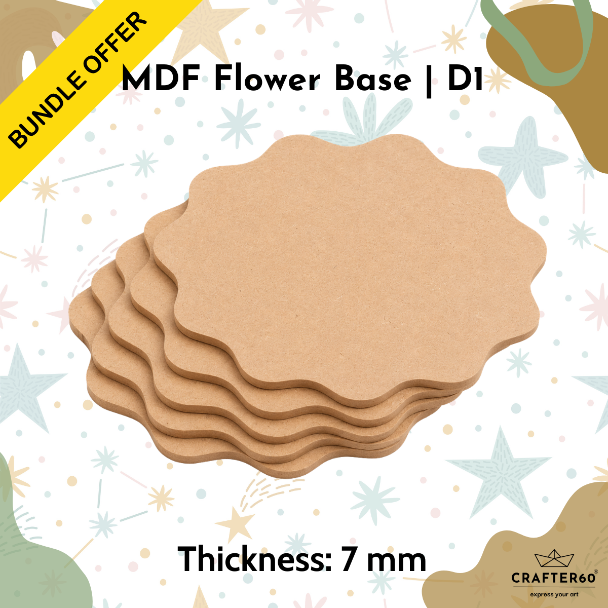 DIY MDF Flower Shape Base Bundle | Design 1 | 7mm Thick | Art & Craft Bases