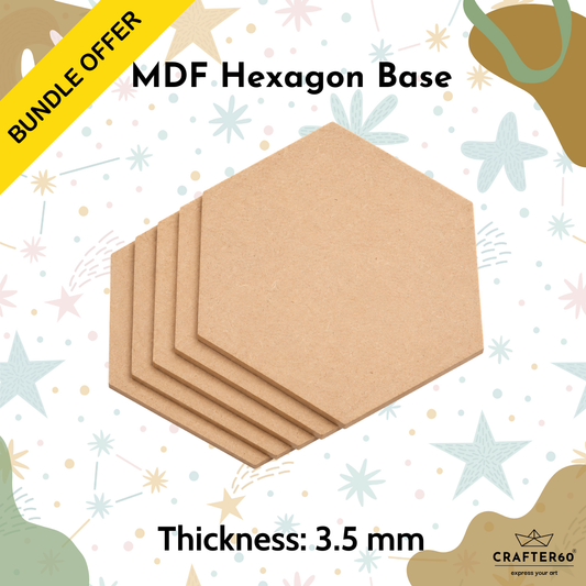 DIY MDF Hexagon Shape Base Bundle | 3.5mm Thick | Art & Craft Bases