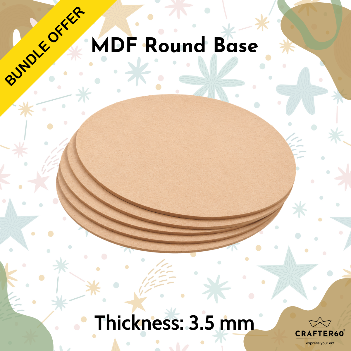 DIY MDF Round Base Bundle | 3.5mm Thick | Art & Craft Bases