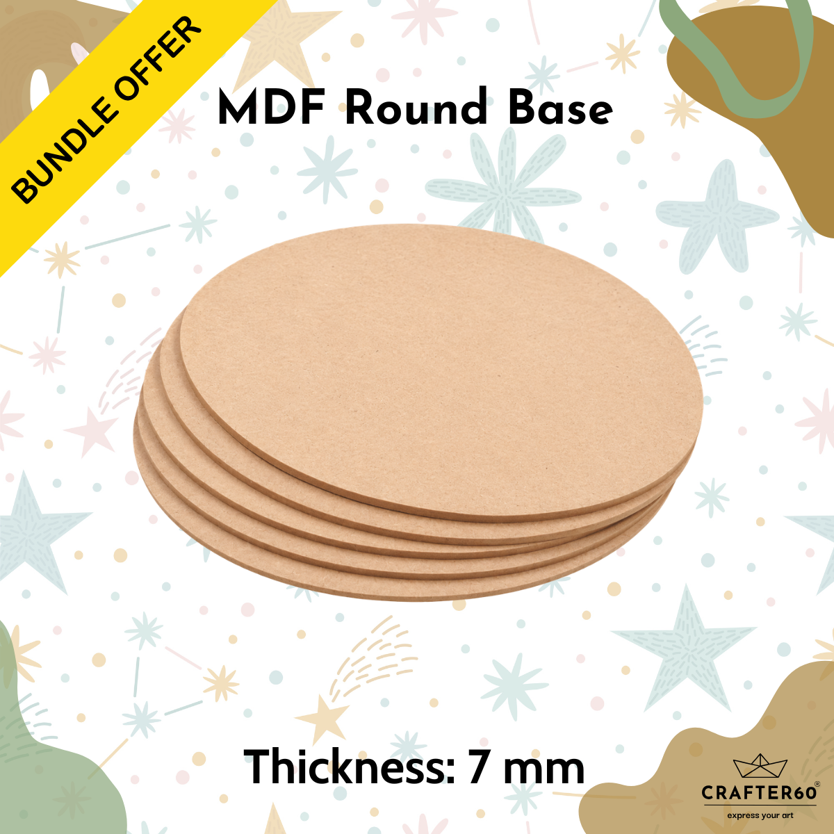 DIY MDF Round Base Bundle | 7mm Thick | Art & Craft Bases