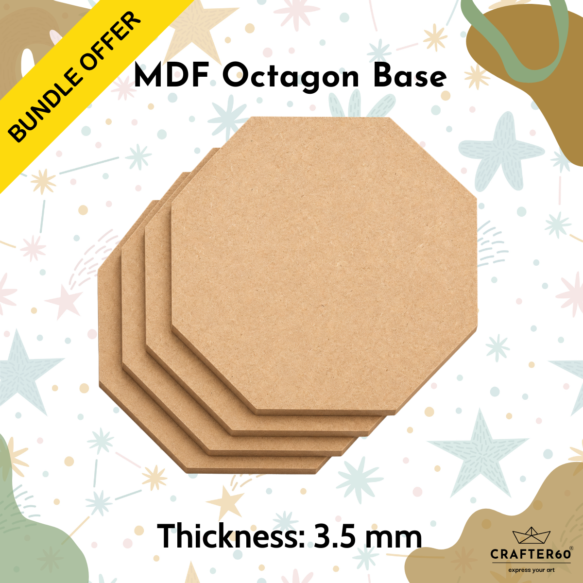 DIY MDF Octagon Shape Base Bundle | 3.5mm Thick | Art & Craft Bases