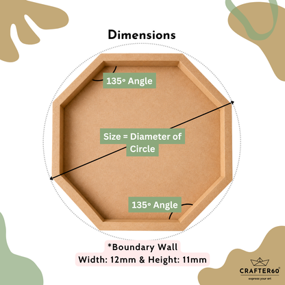 Octagon MDF Base with Raised Border | Resin Art & Wall Decor Base | Boundary Wall Base