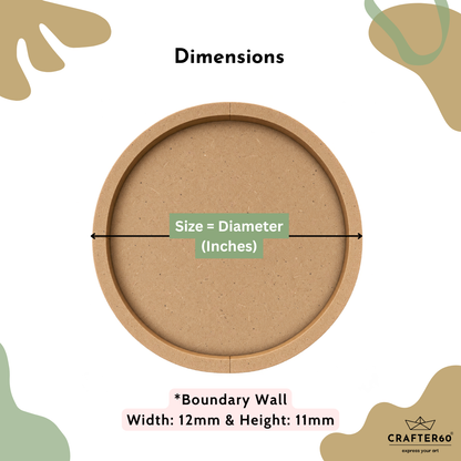 Round MDF Base with Raised Border | Resin Art & Wall Decor Base | Boundary Wall Base