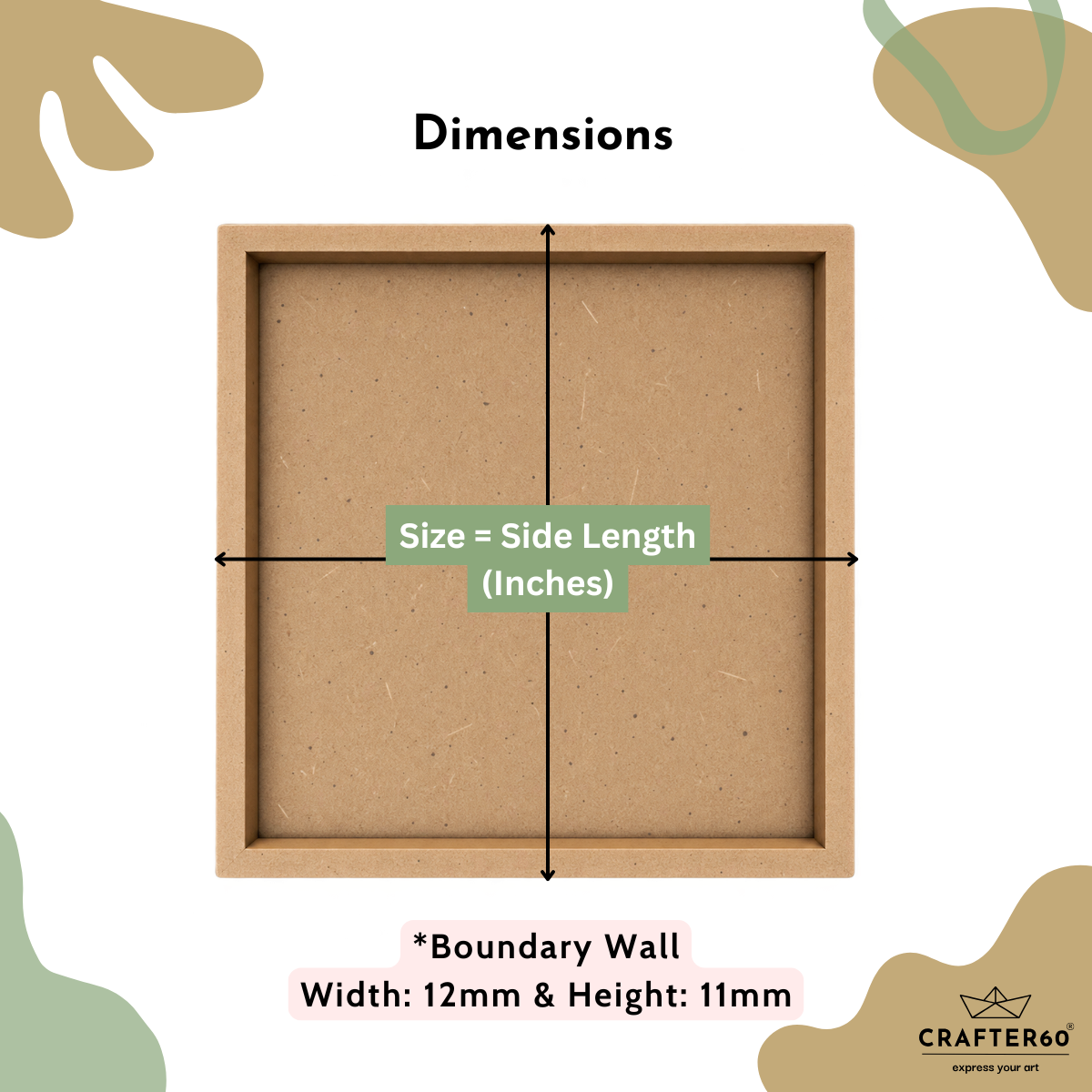 Square MDF Base with Raised Border | Resin Art & Wall Decor Base | Boundary Wall Base