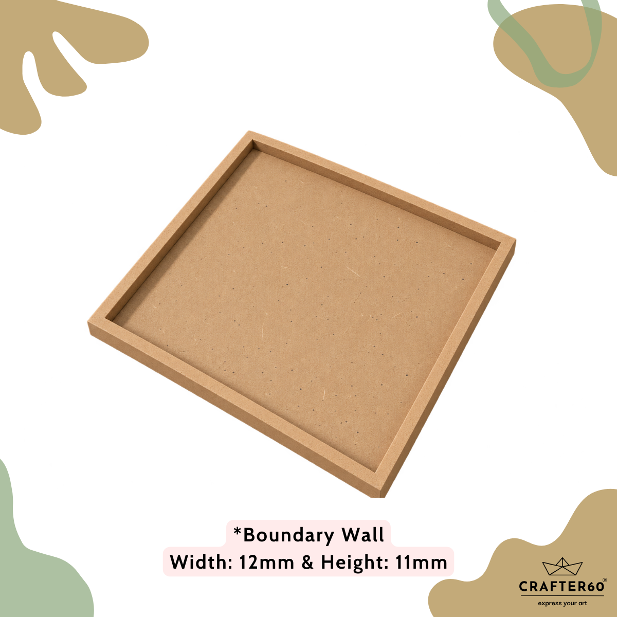 Square MDF Base with Raised Border | Resin Art & Wall Decor Base | Boundary Wall Base