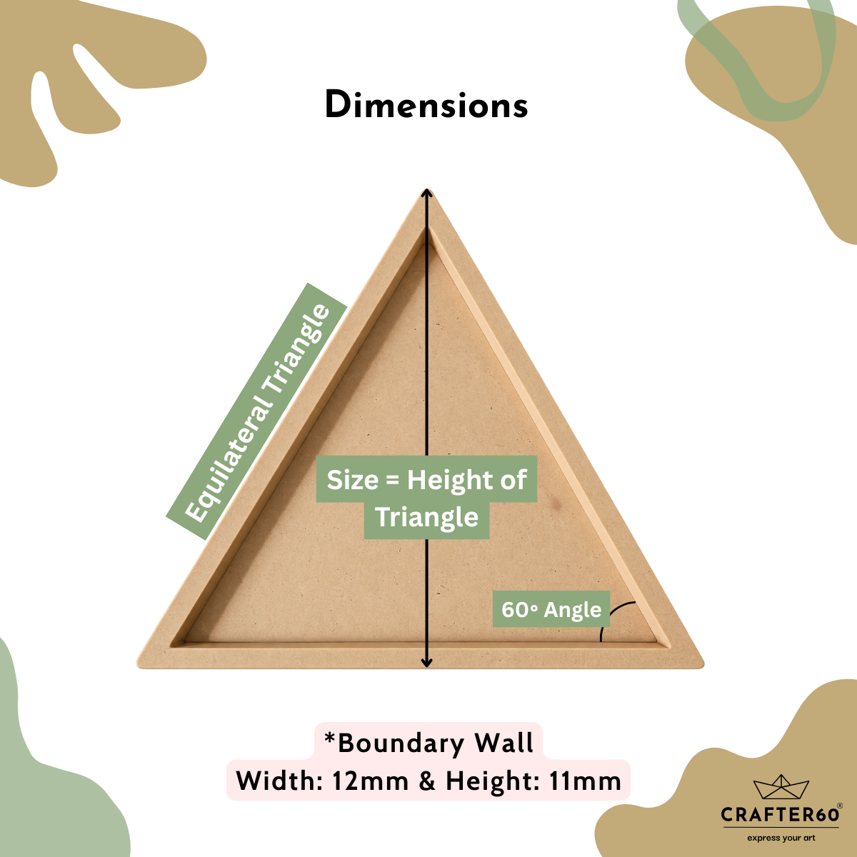 Triangle MDF Base with Raised Border | Resin Art & Wall Decor Base | Boundary Wall Base